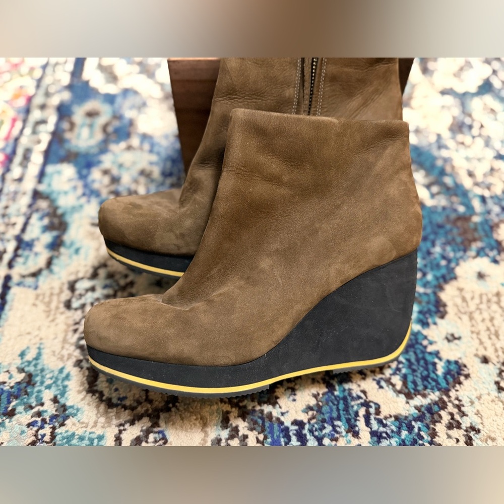 Camper Romain Kremer Brown Leather Nubuck Wedge Boots - Size 8.5 (EU 39)